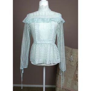 Victorian Crochet High Neck Peplum Blouse A3